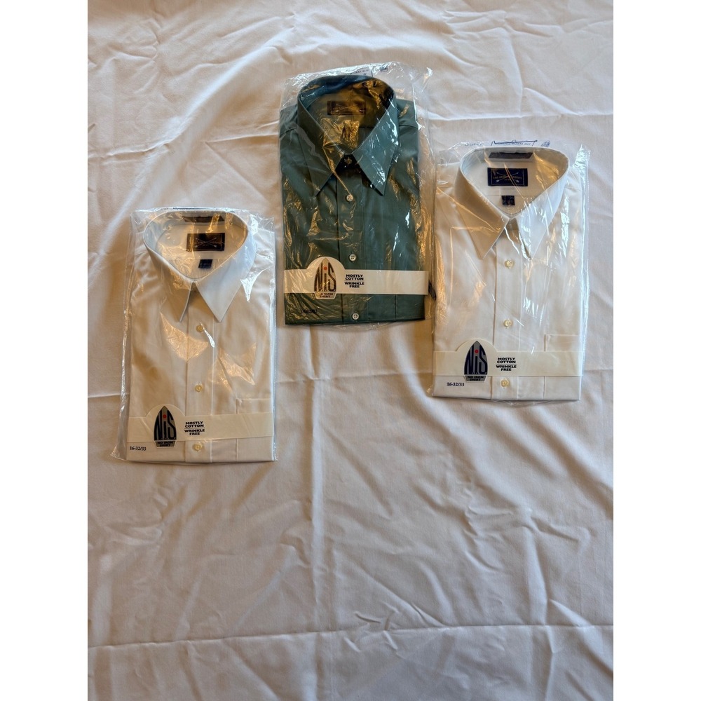 Lot 3 Arrow Dress Shirts Mens 16 32/33 Vintage No Iron White Sage Green Cotton